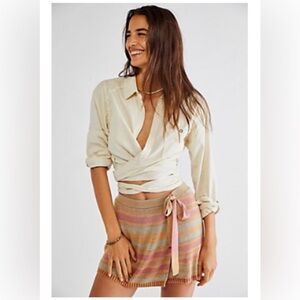 Free People Cream Wrap Crop Top